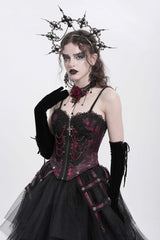 Red Sleeveless Embroidery Lace Chain Women's Gothic Vest - Red - 1