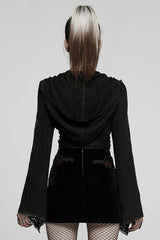 Black Gothic Lace Big Hat Hole Mysterious Horn Long Sleeve Short Women's Coat - Product - 3