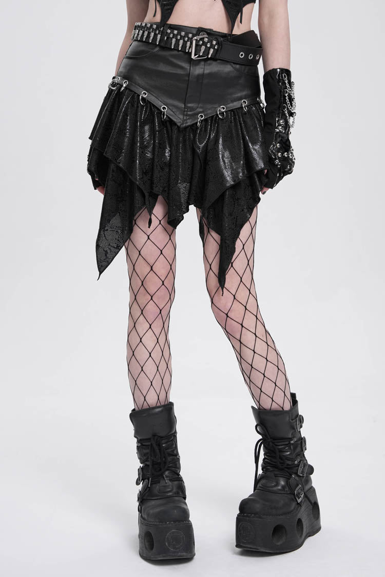 Black High Waisted Ruffle Irregular Women's Punk Skirt - Product - 2