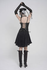 Black Lace-Up Pleated Eyelet Women's Punk Skirt - Product - 11