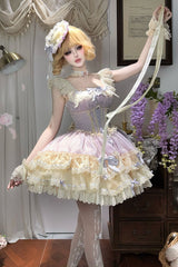 Purple [Flory Butterfly] Double-Layered Ruffle Bowknot Lace Lace-Up Sweet Ballet Lolita Jsk Dress - Product - 7