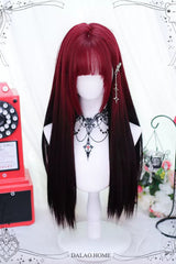 Black/Red Gradient Long Straight Gothic Lolita Wigs - Product - 3