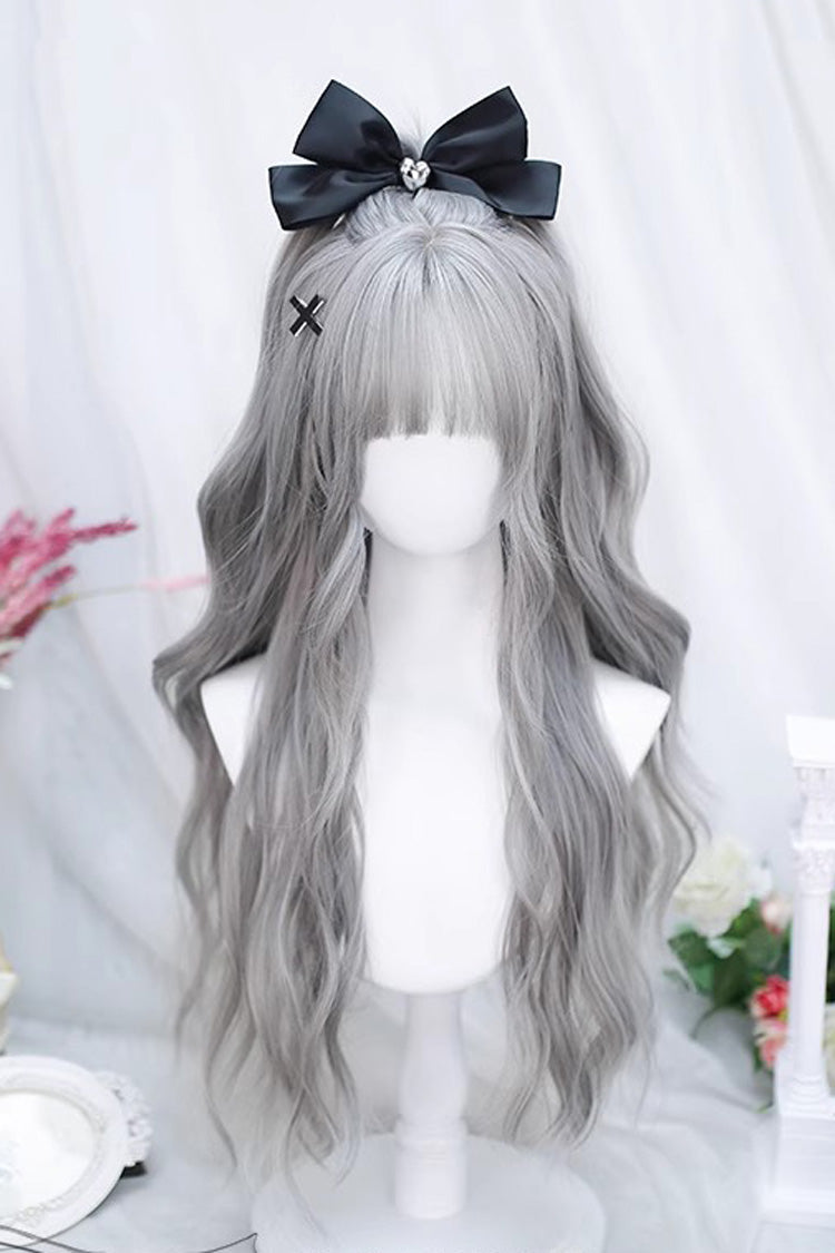 Grey Sweet Lolita Air Bangs Long Curly Wig - Grey - 1