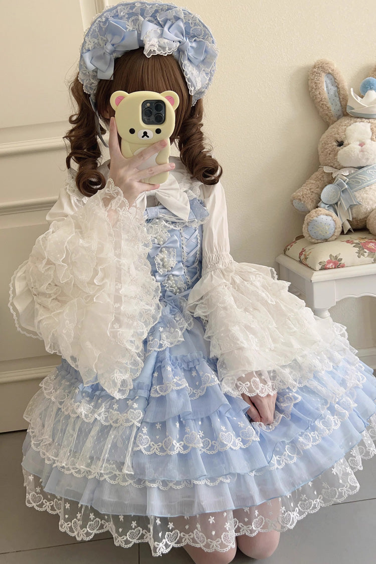 Blue Love Overture, mehrlagige Rüschen, Schleife, Spitze, süß (Kleid einzeln), Detailansicht 9
