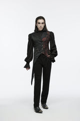 Black V Collar Sleeveless Embroidery Lace Asymmetric Men's Gothic Vest - Product - 7