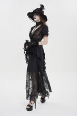 Black V Collar Short Sleeves Hanayome Lace Women's Gothic Wedding Dress - Product - 7