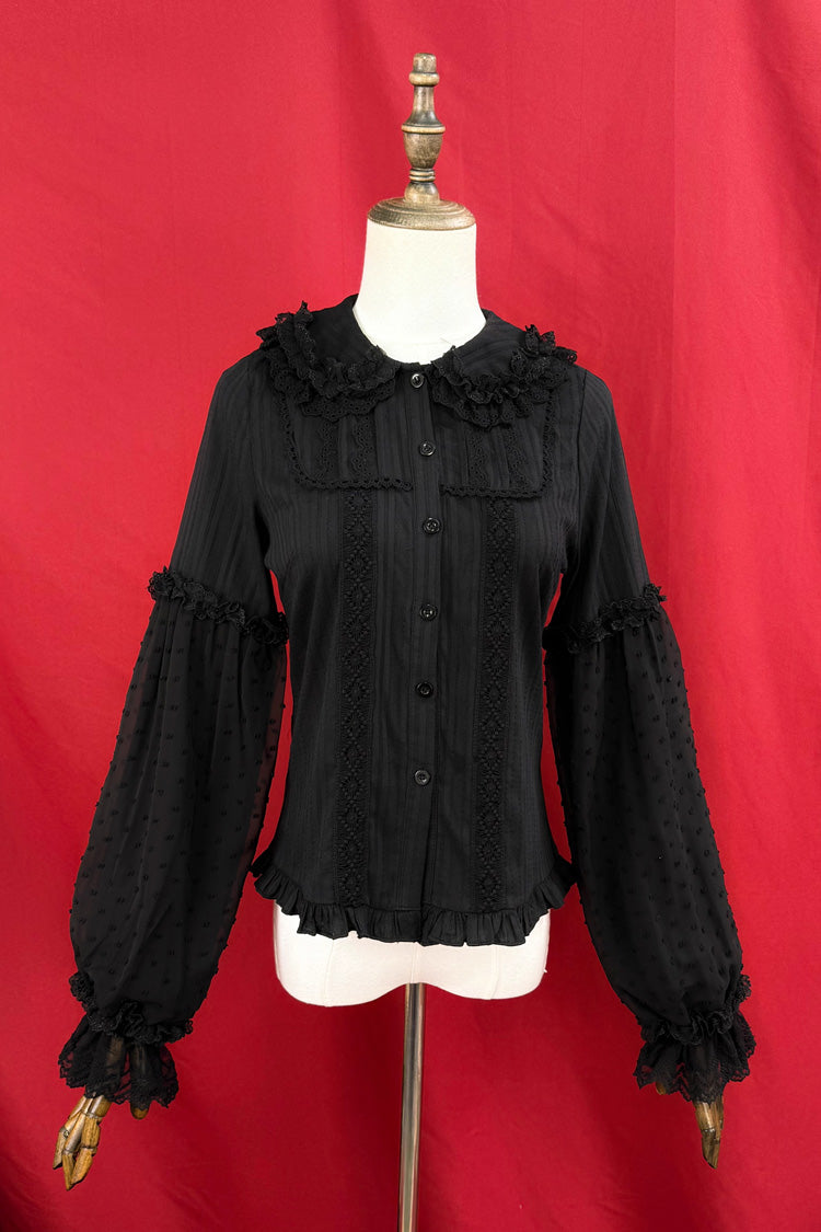 [Candy Stick] Doll Collar Long Lantern Sleeves Ruffled Lace Sweet Elegant Lolita Blouse 4 Colors - Product - 4