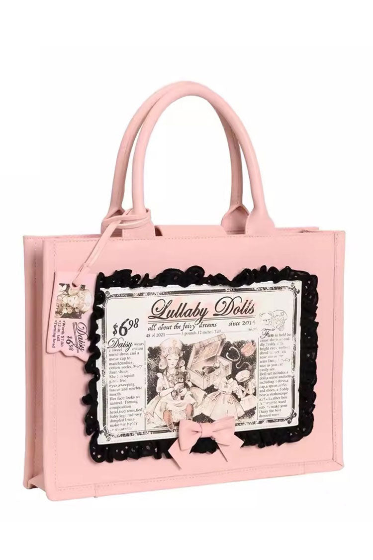 Pink Antique Doll Wall Print Sweet Japanese Lolita Handbag - Pink - 1