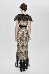 High End Long Transparent Lace Big Split Chiffon Sleeves Womens Gothic Dress - Product - 5