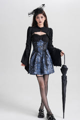 Blue Sleeveless Jacquard Printed Spliced Lace-Up Gothic Vintage Lolita Jsk Dress - Product - 8
