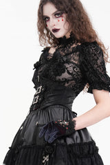 Black Embroidered Lace Lace-Up Slim Fit Zippered Women's Gothic Tassels Luxurious Royal Underbust Corset - Product - 7