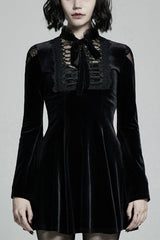 Black Long Trumpet Sleeves Hollow Lace-Up Women's Gothic Dress - Black - 1