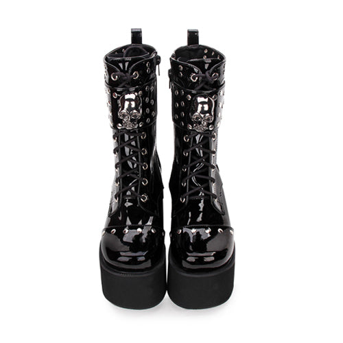 Black Skull Decorative Side Zip Gothic Lolita Boots - Product - 2