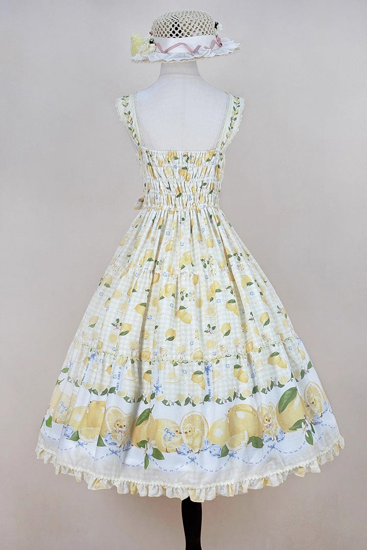 Yellow [Lemon Chicken] Print Ruffle Bowknot Lace Sweet Lolita Jsk Long Dress - Product - 8