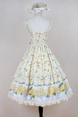Yellow [Lemon Chicken] Print Ruffle Bowknot Lace Sweet Lolita Jsk Long Dress - Product - 8