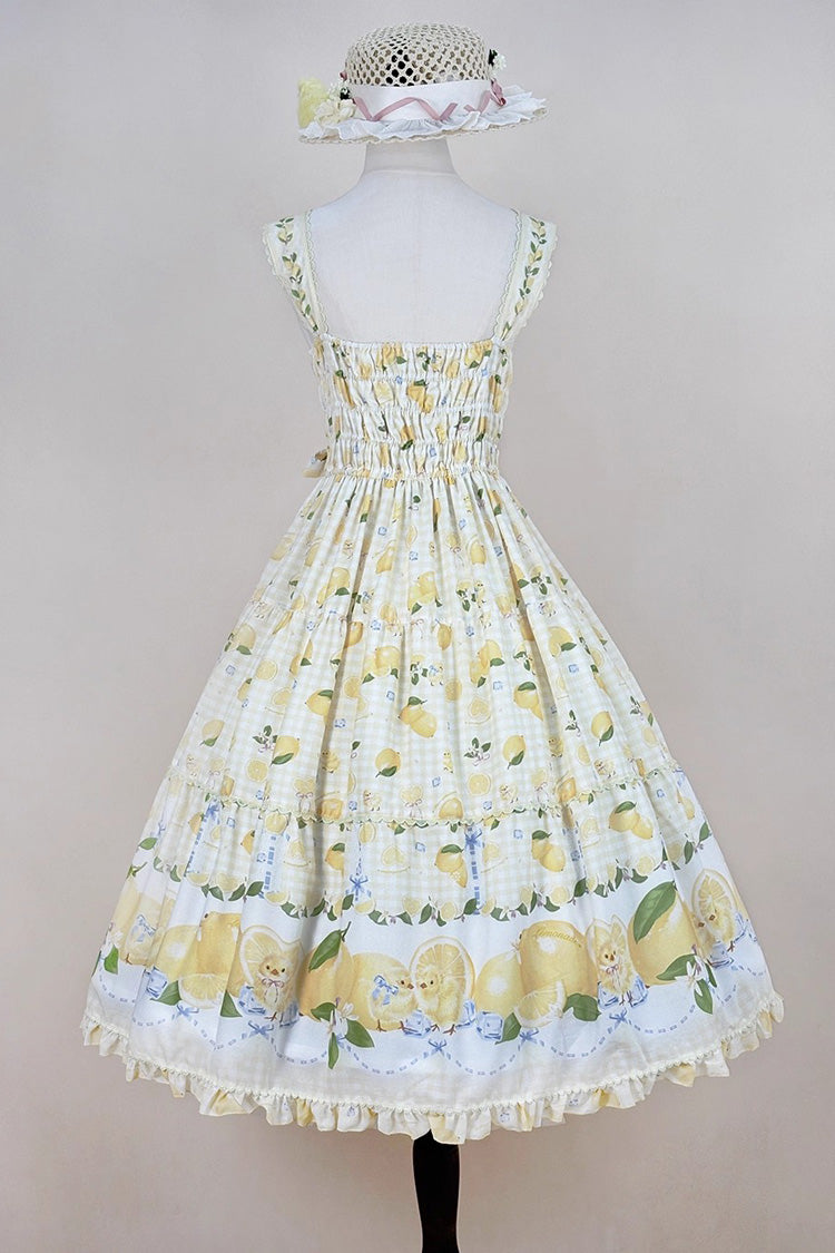 Yellow [Lemon Chicken] Print Ruffle Bowknot Lace Sweet Lolita Jsk Long Dress - Product - 8