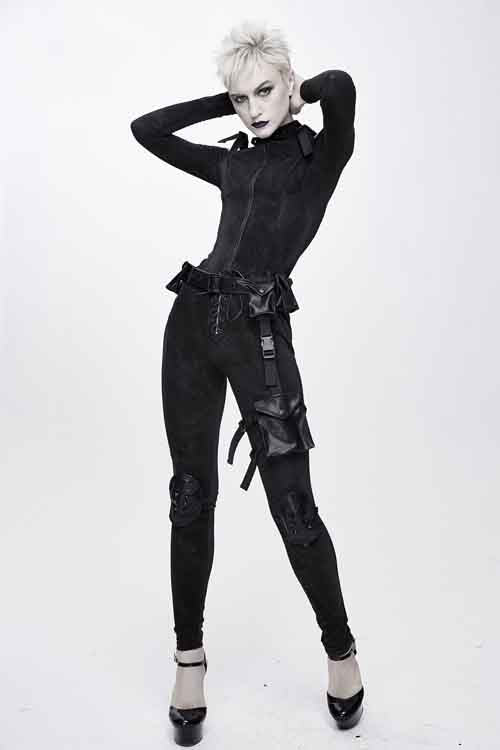 Dark Pattern Punk Stretchy Fitted Womens Pants With Bags - Product - 6