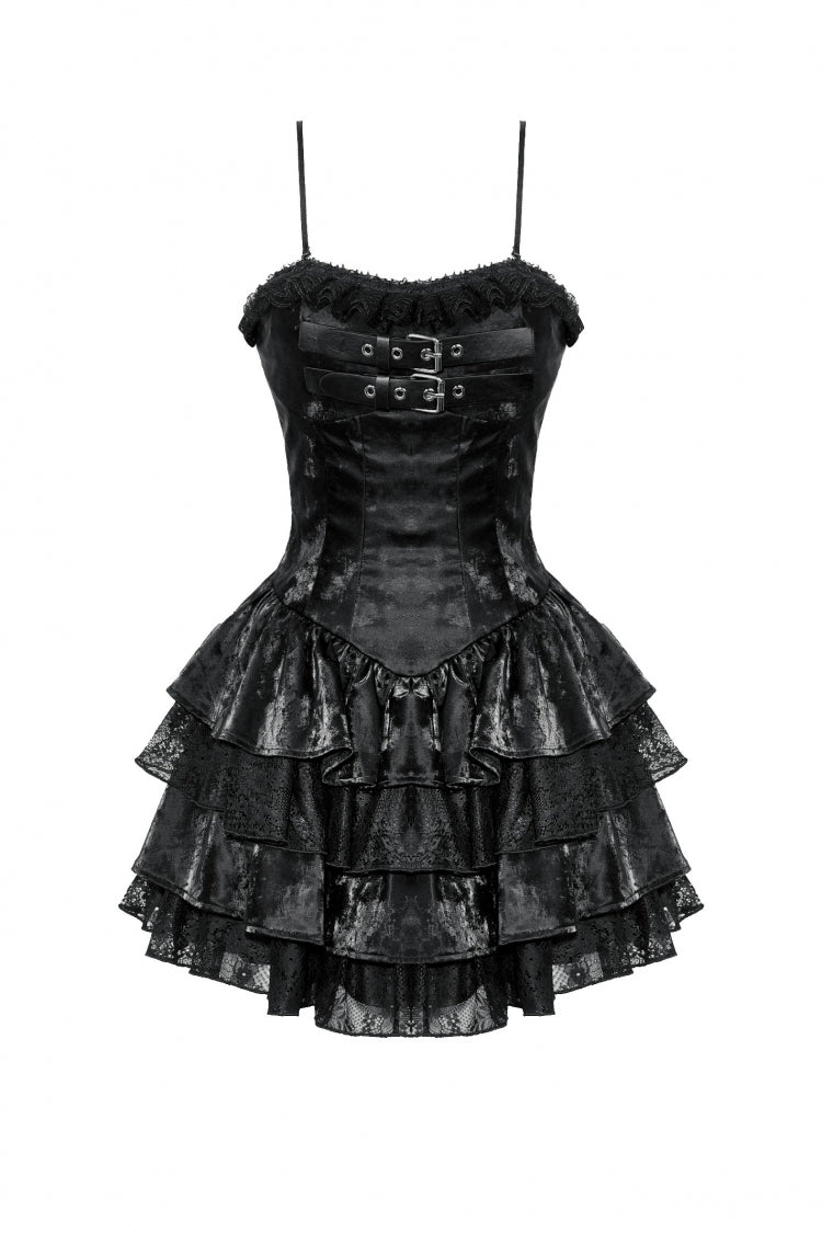 Black Sleeveless Multi-Layered Ruffled Women's Punk Party Slip Dress Graduation Dress - Product - 3