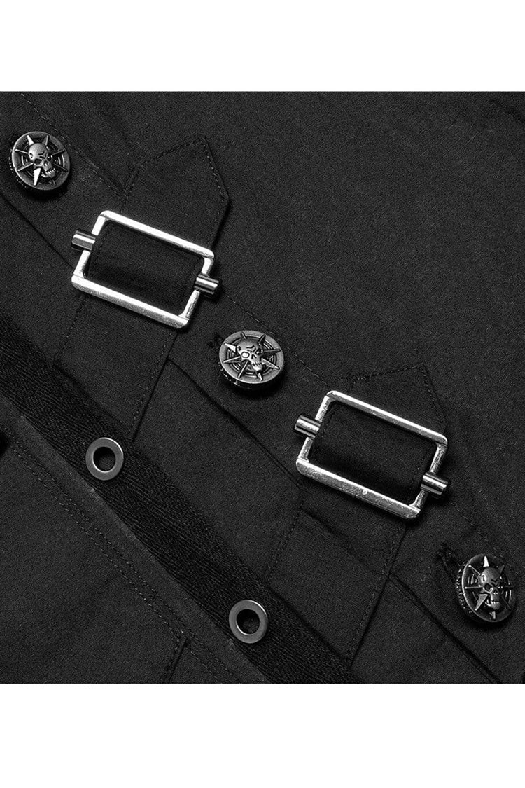 Black Punk Asymmetric Hem Personality Metal Buckle Decorative Soft Long Sleeve Men's Shirt - Product - 7