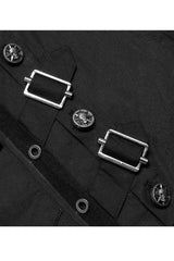 Black Punk Asymmetric Hem Personality Metal Buckle Decorative Soft Long Sleeve Men's Shirt - Product - 7