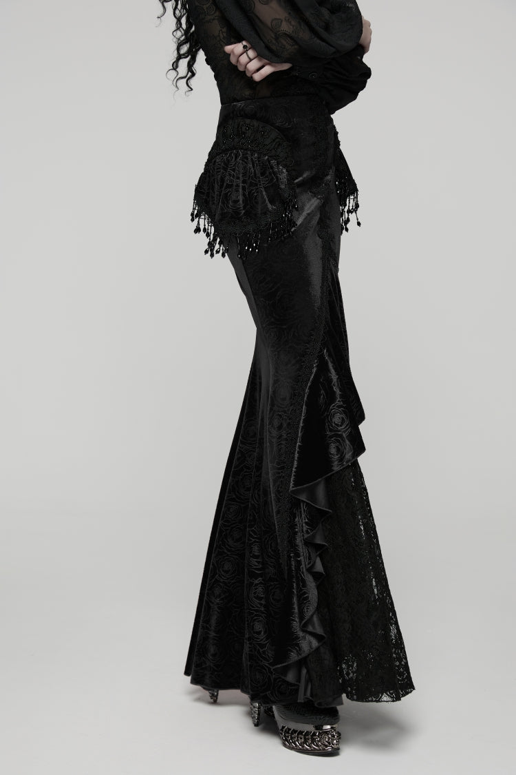 Black Printed Cut-Out Embroidered Lace Slim Irregular Women's Gothic Gorgeous Palace Cosplay Fishtail Skirt - Product - 3