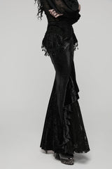 Black Printed Cut-Out Embroidered Lace Slim Irregular Women's Gothic Gorgeous Palace Cosplay Fishtail Skirt - Product - 3