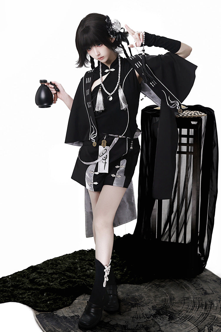 Black [The Strange End of the Immortal Sect] Sleeveless Chinese Style Ouji Lolita Set - Product - 12