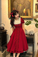 Wine Red Annie's Gift Short Sleeves Bowknot Sweet Lolita Dress (Plus Size Support) - Product - 5