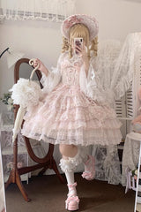 Pink [Sweetheart Diary] Multi-Layered Ruffle Hanayome Embroidery Bowknot Lace Sweet Lolita Jsk Dress - Product - 17