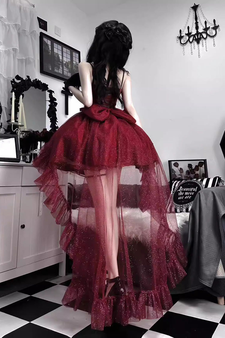 Red Shining Bowknot Irregular Sweet Princess Gorgeous Lolita Jsk Dress (Include Train) - Product - 4
