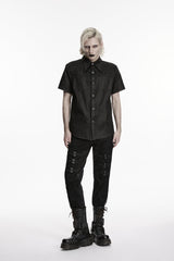 Black Rings  Lapel Collar Short Sleeves Men's Punk Shirt - Product - 4