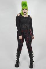 Red Plaid Plus Size Front Splice Imitation Leather Lace-Up Classic Printing Women's Punk Legging - Product - 4