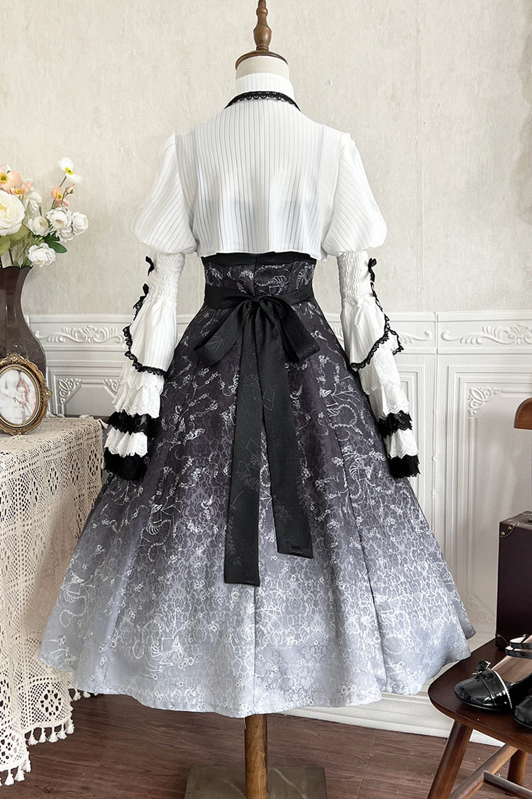 Black/White Print Bone Magic Ruffle Cardigan Lace Classic Gothic Princess Lolita Jsk Dress - Product - 7