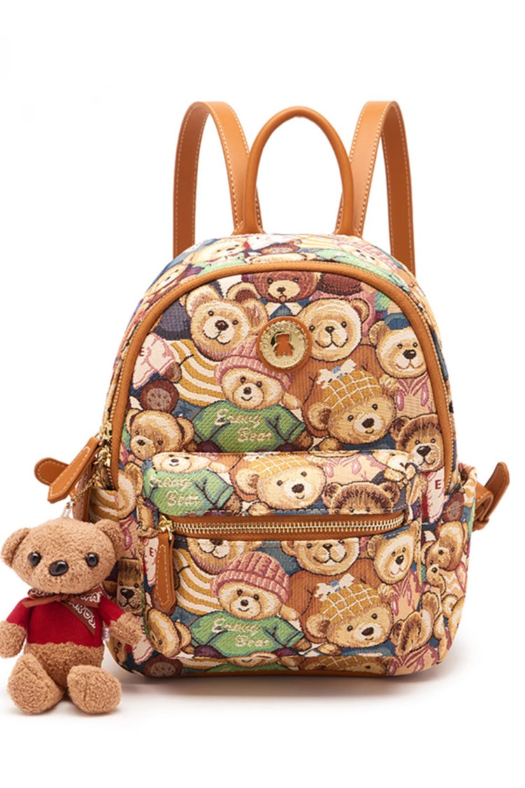 Bear Print College Style Sweet Lolita Backpack 3 Colors - Brown - 1