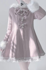 [Plush Lop-eared Rabbit] Long Sleeves Bowknot Lace Hooded Sweet Jirai Kei Coat 5 Colors - Product - 13