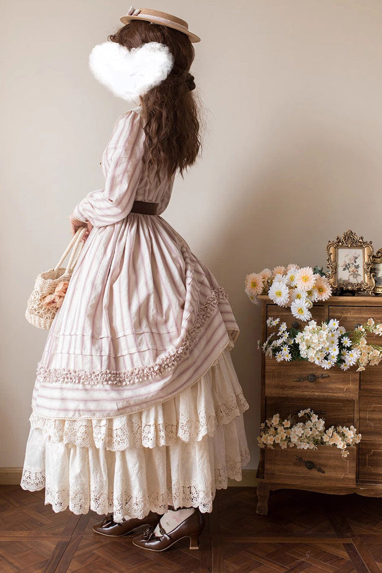 Forest Atlas Striped Print Long Sleeves Bowknot Sweet Lolita Dress 3 Colors - Product - 11