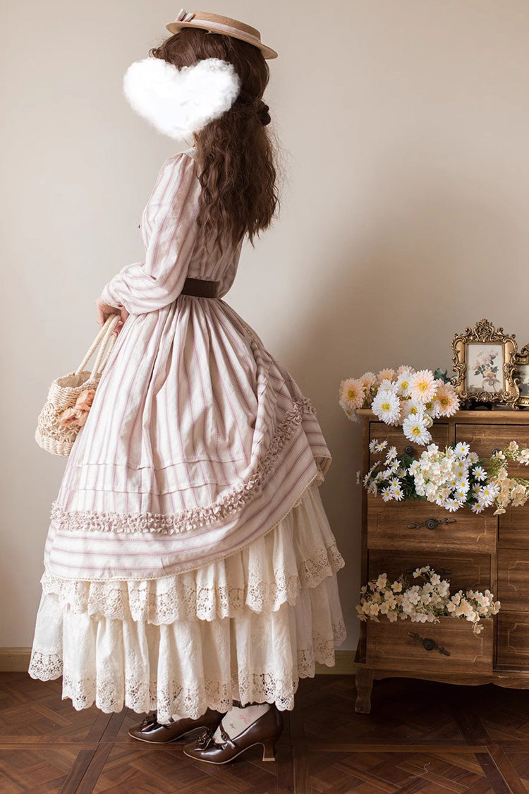 Forest Atlas Striped Print Long Sleeves Bowknot Sweet Lolita Dress 3 Colors - Product - 11