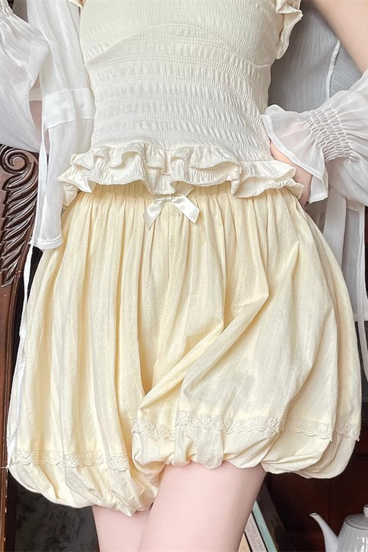 Light Yellow High Waisted Bowknot Sweet Lolita Leggings - Product - 8