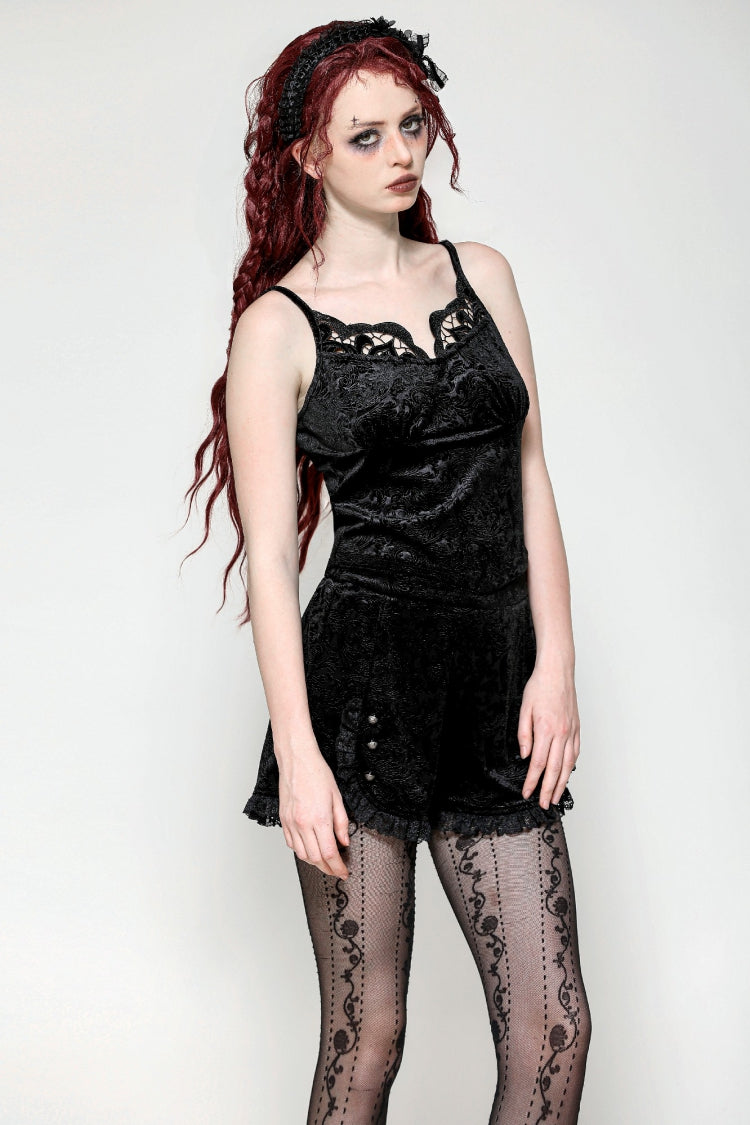 Black Women's Gothic Embossed Velvet Corset Camisole - Product - 6