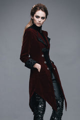Red Embroidered High Collar Party Womens Gothic Coat - Product - 2