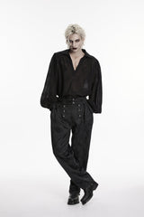 Black Lapel Collar Long Lantern Sleeves Printed Embroidered Men's Gothic Shirt - Product - 4