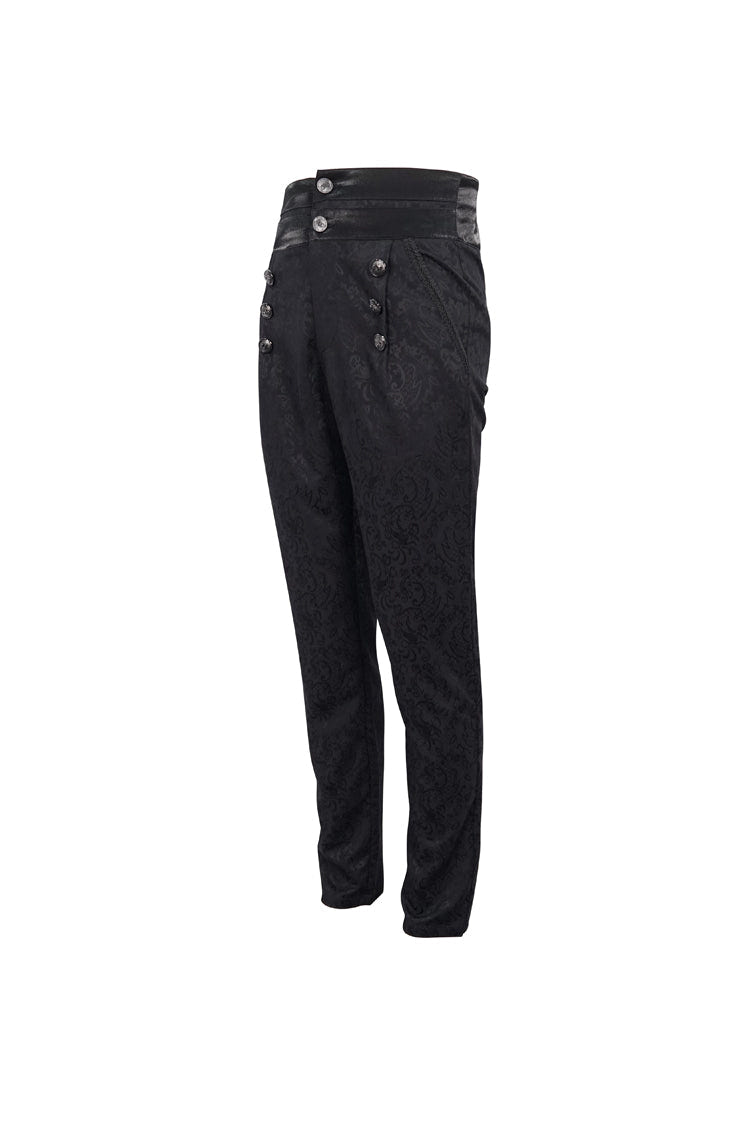 Black High Waist Jacquard Double Breasted Vintage Men's Punk Trousers - Product - 6