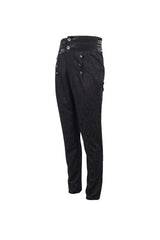 Black High Waist Jacquard Double Breasted Vintage Men's Punk Trousers - Product - 6