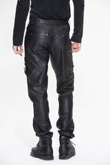 Bronze Multi Loops Zipper Metal Inlay Bandage Hand Rubbed Leather Men's Punk Pants - Product - 3
