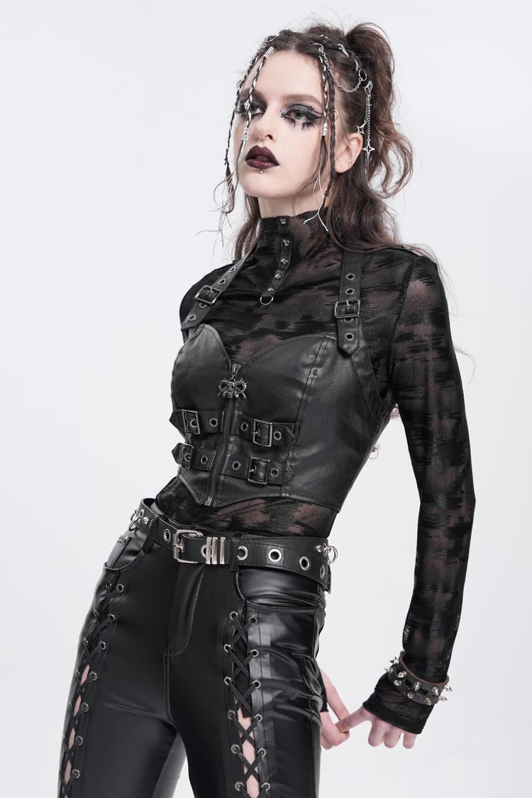 Black Halterneck Buckle Women's Punk Overbust Corset - Product - 2