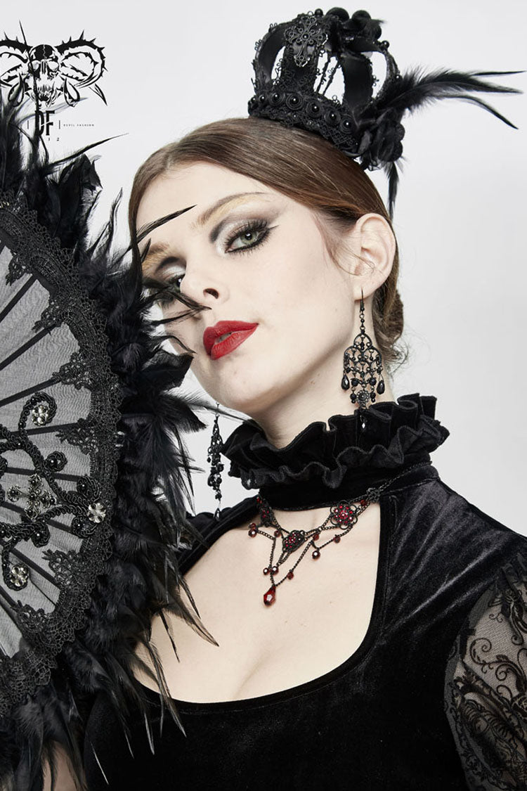 Black Feather Rose Lace Edging Cross Women's Gothic Crown Headwear - Product - 2