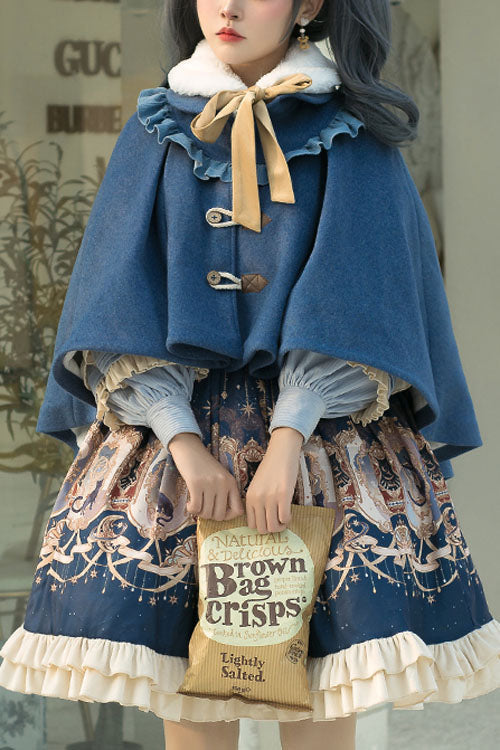 Blue Explore The Stars Ruffled Classic Lolita Skirt Dress - Blue - 1