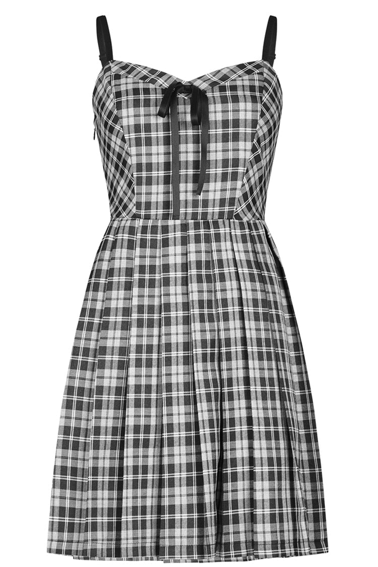 White/Black Plaid Front Chest Bow Decoration Women's Punk Slip Dress - Product - 5