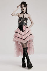 Black Faux Leather Hollow Lace-Up Detachable Women's Steampunk Lingerie - Product - 4