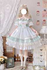 Green [Spring of Boliya] Long Sleeves Multi-Layered Ruffle Bowknot Lace Lace-Up Sweet Princess Lolita Dress - Product - 9